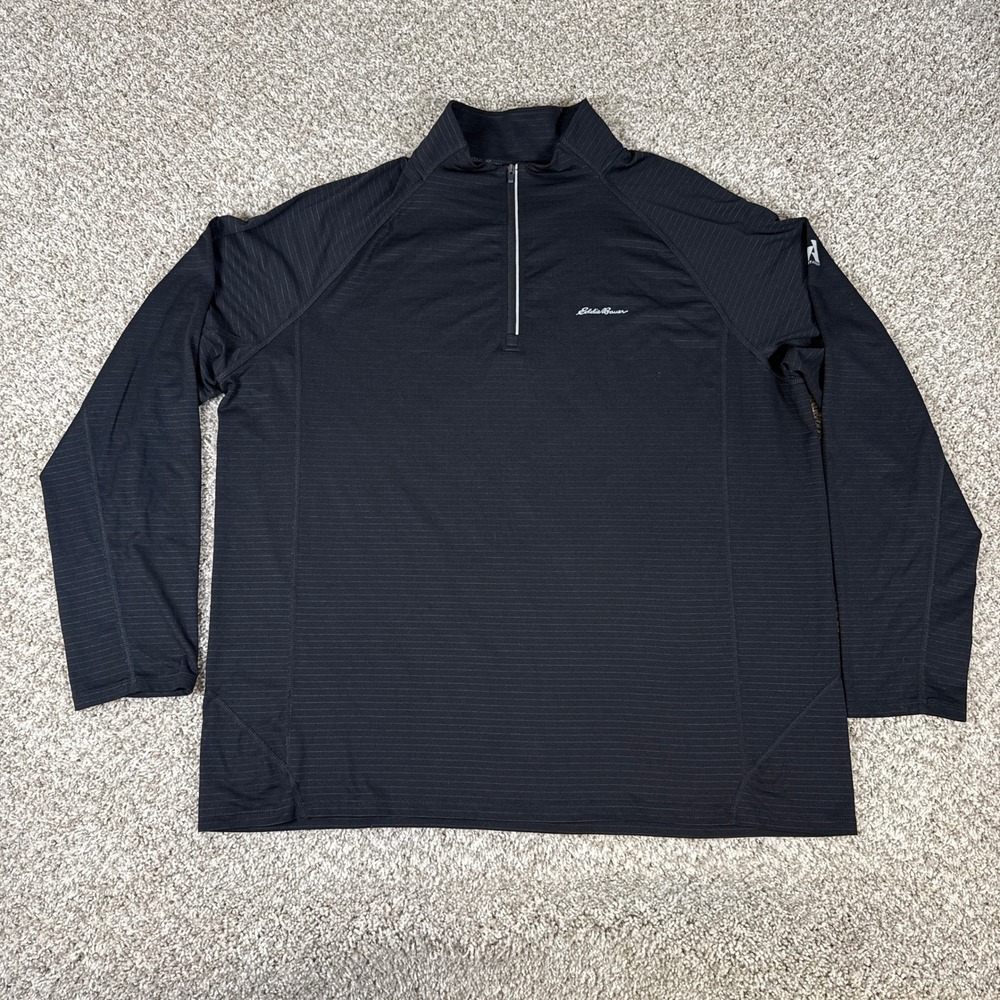 Eddie Bauer First Ascent‎ Pullover Mens 2XL Black 1/4 Zip Micro Stripe Technical